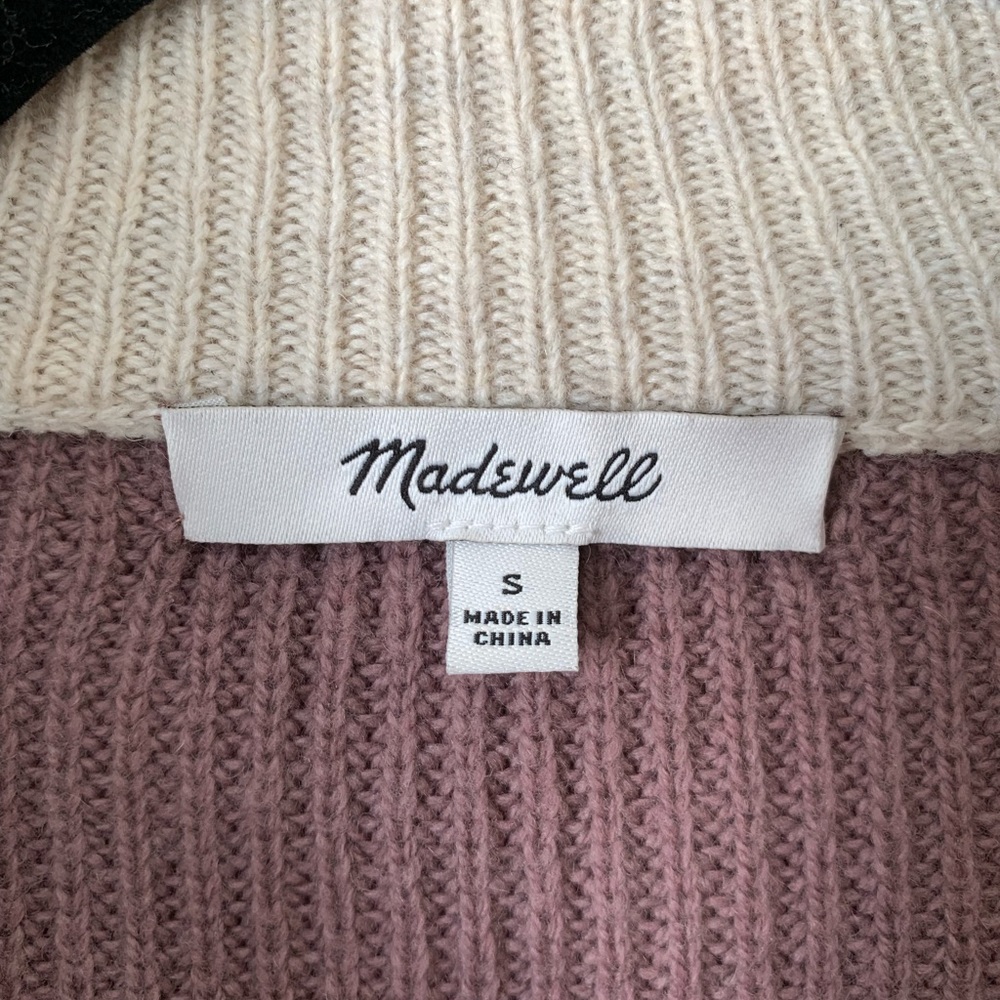 Madewell‎ Sweater Women’s Wool Blend Purple Color Block Half Zip Pullover Size S - Picture 7 of 14